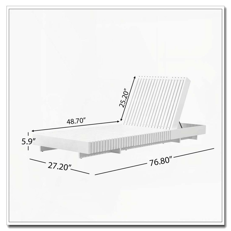 Solid Wood Lounge Chaise, White+Dark Grey Cushion
