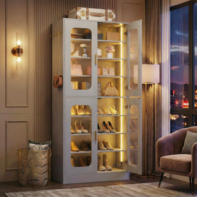 Armoire à chaussures à 8 niveaux avec éclairage DEL et tablettes réglables