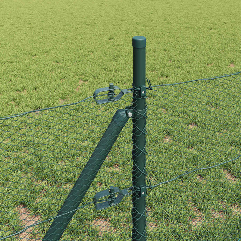 Vidaxl Fence With Posts PVC-Coated Steel, Green, 50cm H x 2500cm W x 3.2cm D