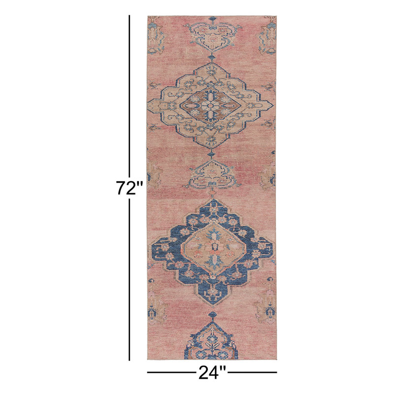 Davin Machine Washable Pink/Blue Rug, Runner 2' x 6'