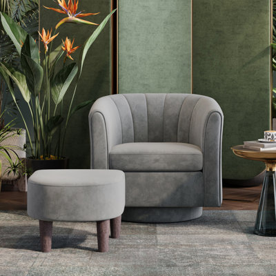 Torrence 27.4'' Upholstered Swivel Barrel Chair with Ottoman