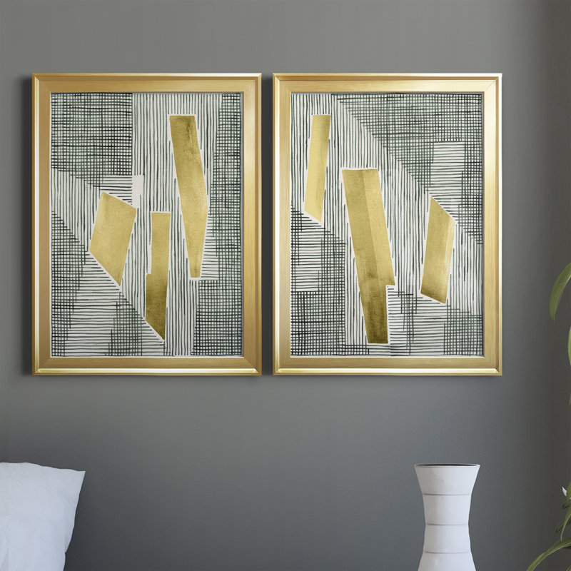 Shadow Screen I - ensemble de 2 peintures sur toile encadrées, H 36,5 po x l 53 po x P 1 po, Cadre doré