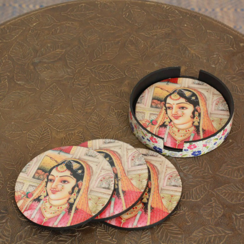 Wood Round 4 Piece Coaster Set