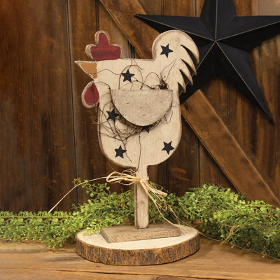 Rustic Wood Stars Chicken on Base 18.5"H