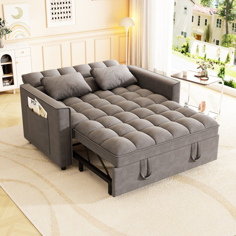 Canapé-lit convertible, 2 places, gris foncé, 3 angles inclinables, velours, poches latérales pour petits espaces, canapé gris moderne, escamotable