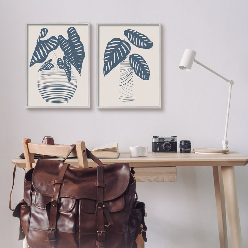 "Neat Pots Plant Leaves Minimal Striped Vases" par Daniela Santiago - ensemble de 2 impressions sur toile