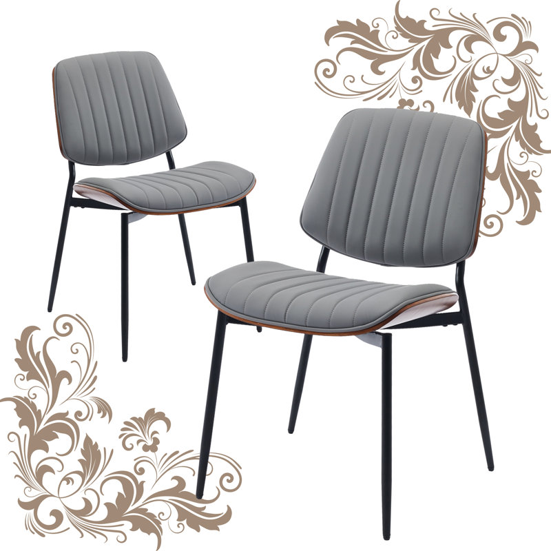 Chaise Mid-Century rétro en similicuir, ensemble de 2, Grey, Brun / Noir