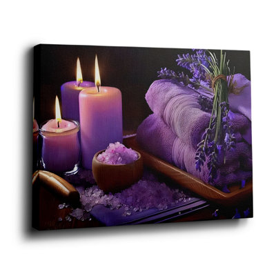 Lavender Spa Essentials Canvas Wall Art (Calming Self-Care Tone) Stretched Frame for Relaxation Nook