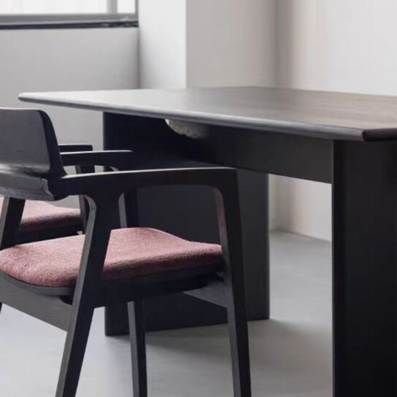 Solid Ash Wood Dining Table with Slim Beveled Edge, Black, 29.5"H x 78.7"L x 31.4"W