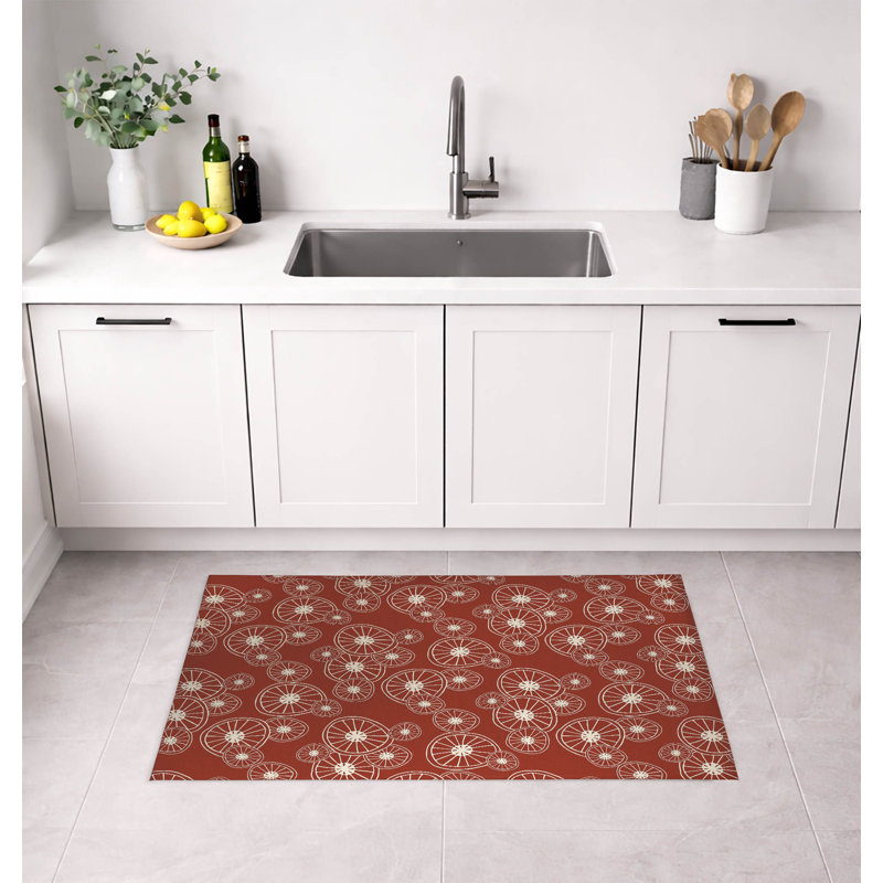Tapis de cuisine à profil bas, Rectangle 3' x 5', Brique argile florale
