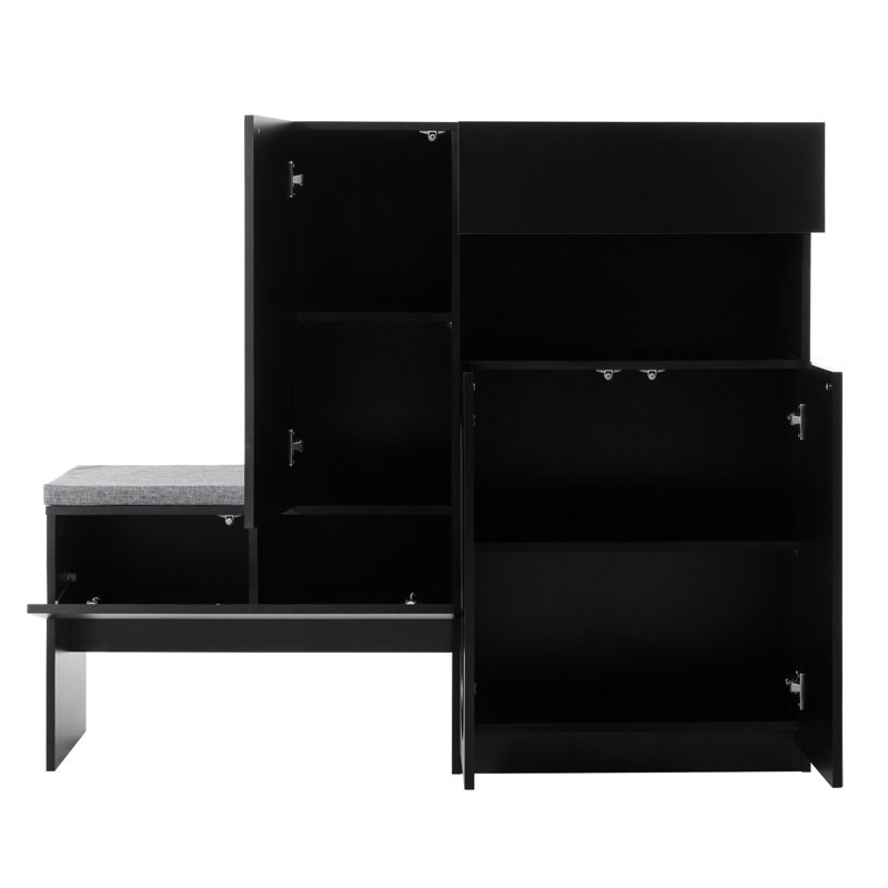 Meuble à chaussures noir polyvalent avec basculement et housse de coussin spacieuse à l'intérieur moderne, Noir
