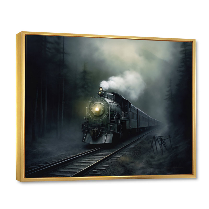 Train Atmospheric Whispers I - train, art mural, Cadre flottant doré, H 12 po x l 20 po x P 1 po