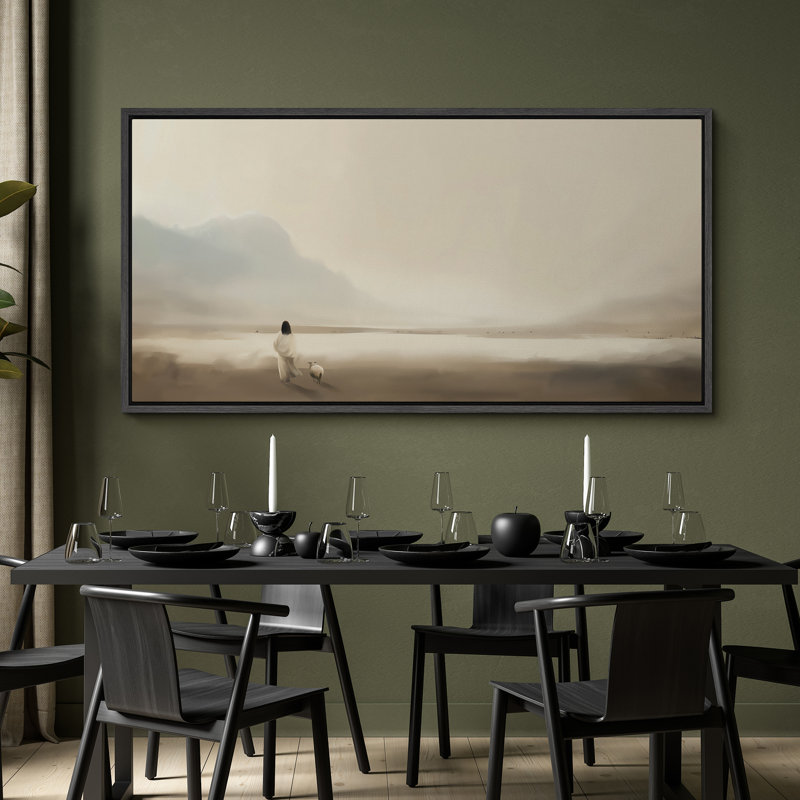 «Jesus Christ and the Lost Lamb, Greenish Tunes», reproduction d'art sur toile encadrée surdimensionnée, H 30 po x l 60 po