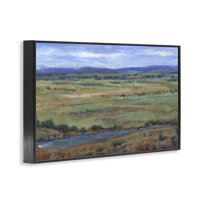 «Flowing River» par Mountains, estampe numérique, design par Tim Ottoole, H 12 po x l 18 po, Giclée encadrée noir minuit