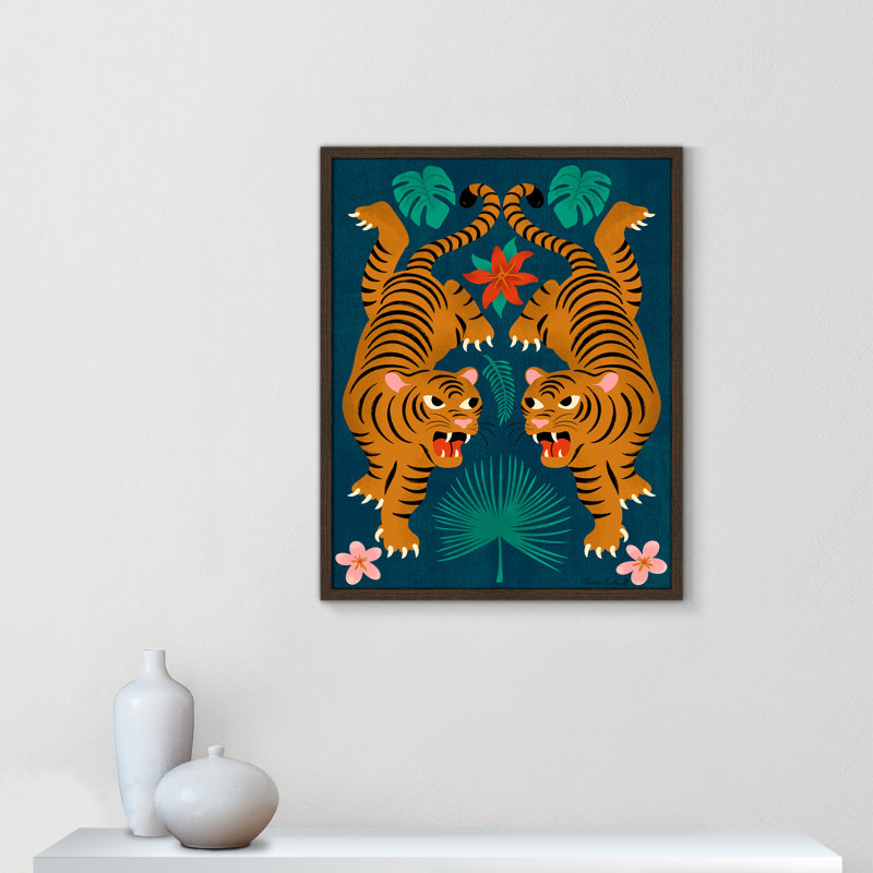 «Jungle Tigers Print» par Cantwell, Grain de bois noyer, L 23,5 po x H 29,5 po, Framed Print