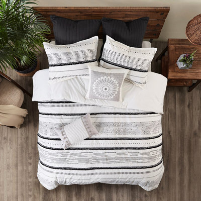 Édredon en coton imprimé - noir / blanc avec magnifique garniture de pampille double / grand dans un style glamour