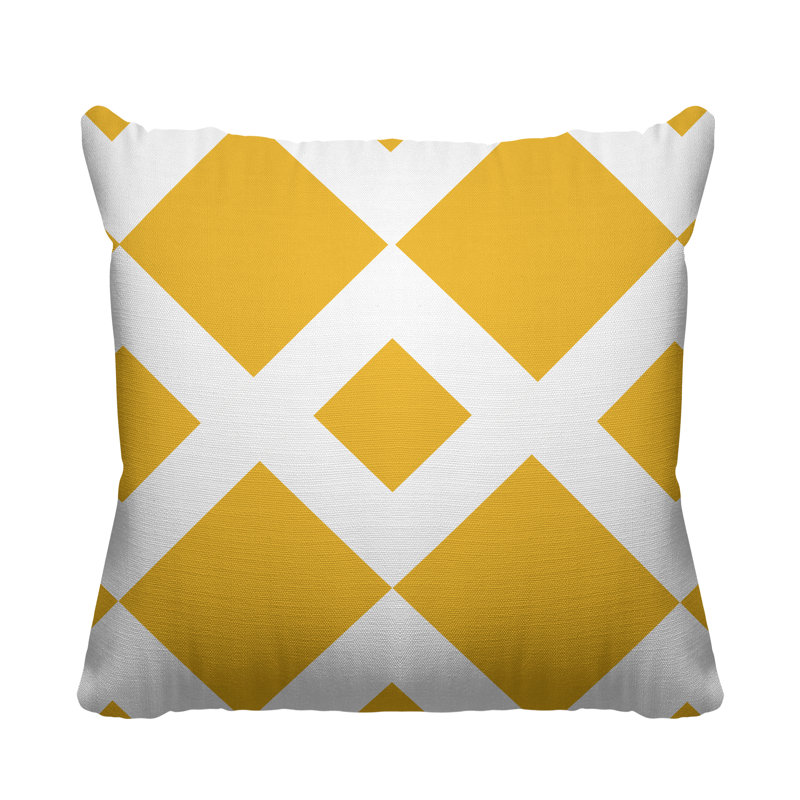 Coussin décoratif intérieur / extérieur Farrell, 19 po x 19 po, Carré, Géométrique jaune 1