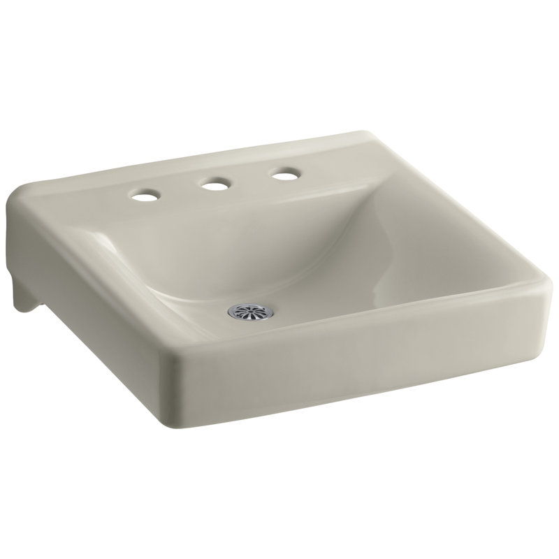 Soho Ceramic 20" Wall Mount Bathroom Sink, Sandbar, 8" Centers