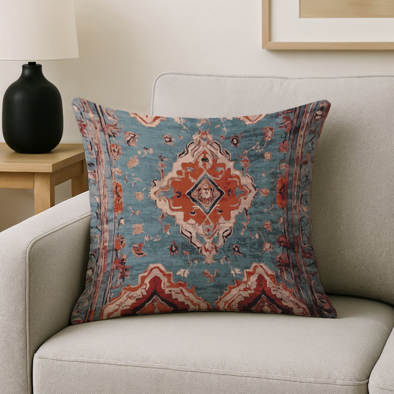 Coussin décoratif intérieur et extérieur Modern, Gris / bleu / orange abstrait, Carré 18 po
