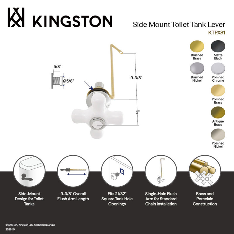 Levier de réservoir de toilette latéral en laiton Kingston