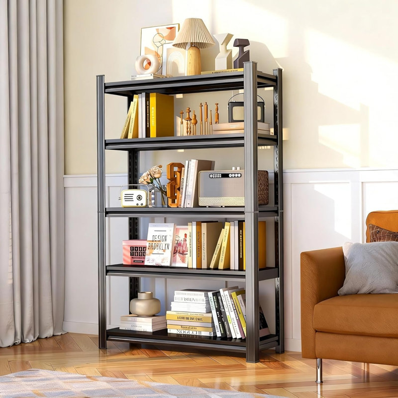 39" W*77" H Book Shelf, 5 Tier Metal Wide Bookshelf,Heavy Duty Book Shelfs, Adjustable Shelving Unit, TallBookcase, Industrial Bookshelf for Living Room, Bedroom, Officeand Library