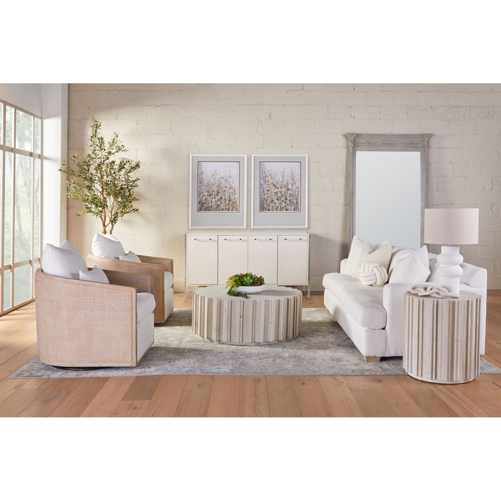 Caselyn 20.75'' tall Drum End Table, White Wash