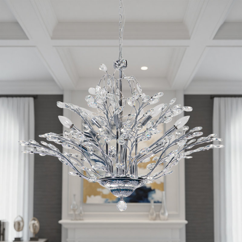 Darcey 12 - Light 33"W Dimmable Black/Gold/Chrome Empire Chandelier For Living Room Or Dining Room, Polished Chrome