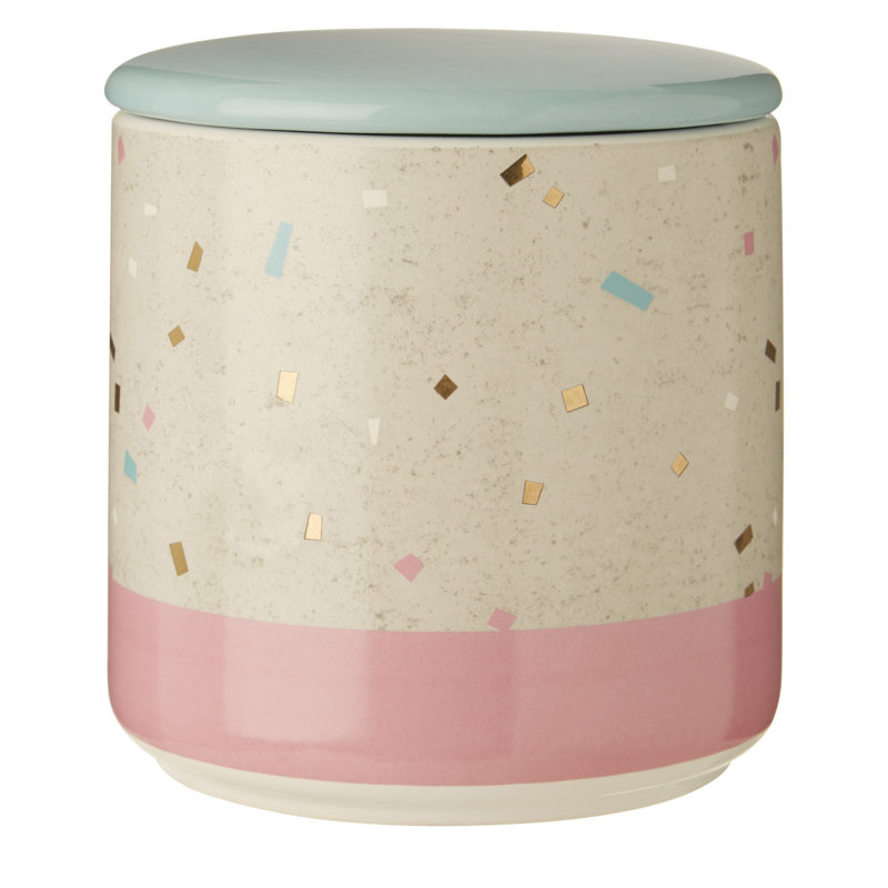 Stoneware Jar, Blue/Pink, 12" H x 11" W x 11" D