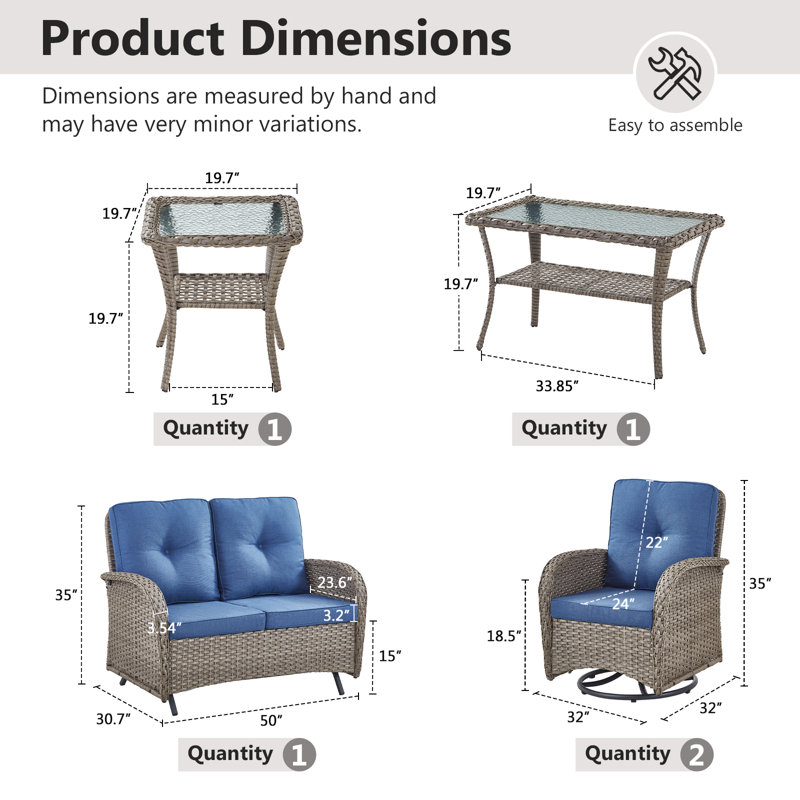Cet ensemble de conversation d'extérieur fabriqué à la main 5 pièces confère à votre porche ou à votre patio un charme intemporel et une élégance naturelle. L'ensemble comprend une causeuse coulissante, 2 chaises pivotantes classiques, une table d'appoint et une table basse, en osier de polyéthylène tissé à la main