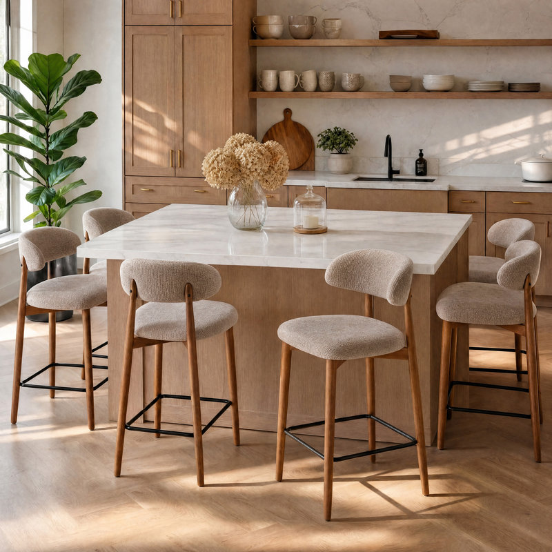Chaise rembourrée en bois massif avec tabouret, Brun, 6