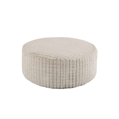 Soft Upholstery Top Round Ottoman Transitional Style Patterend Chenille Tan Finish