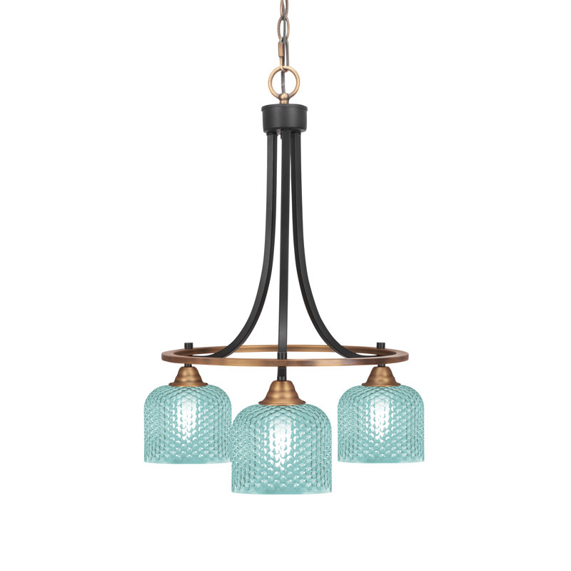 Lustre 3 lumières Mukkesh en verre turquoise mat noir et laiton 6 po, Noir mat / laiton, Sarcelle