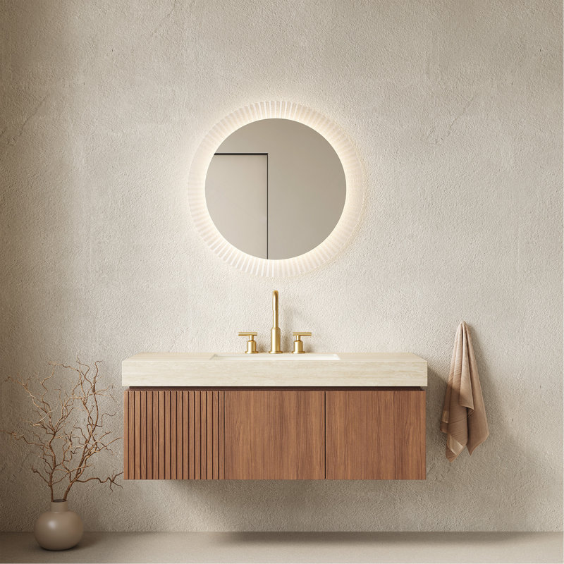 Meuble-lavabo 48 po, meuble-lavabo flottant 48 po avec tiroir et portes avec 3 trous de robinet pré-percés, brun pré-assemblé