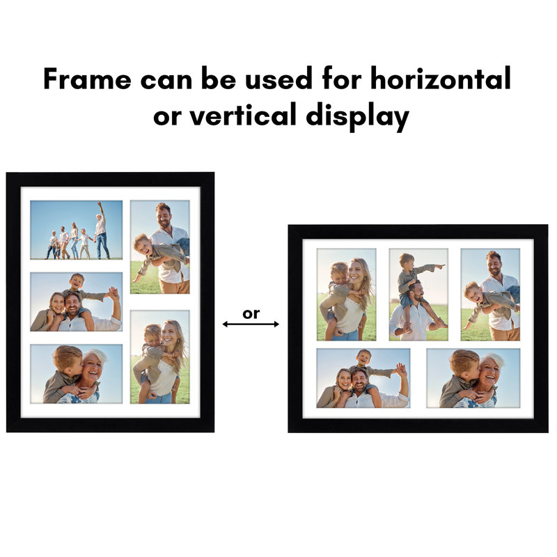 Merranda Americanflat 11x14 Collage Picture Frame - Fits Five 4x6 Photos - Shatter-Resistant Glass - Black