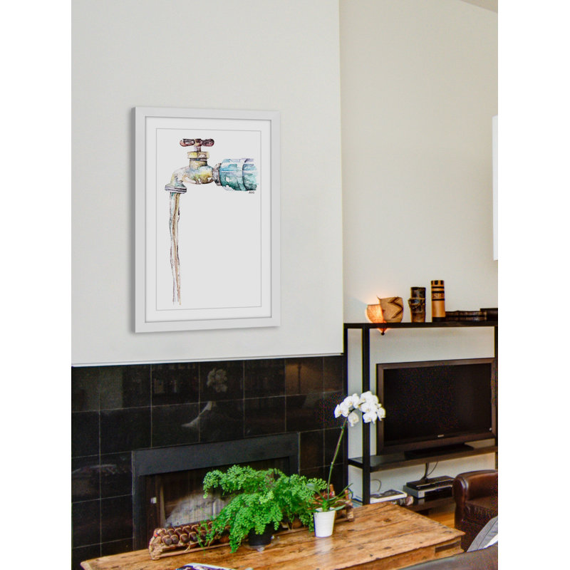 Garden Spigot Watercolor Print on Canvas with White Frame