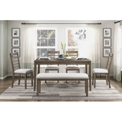 6-Piece Rectangular Wood Dining Table Set in Light Brown