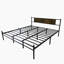 Structure de grand lit avec tête et pied de lit en bois, plateforme en métal pour sommier grand sommier, lattes en métal robustes, aucun sommier requis