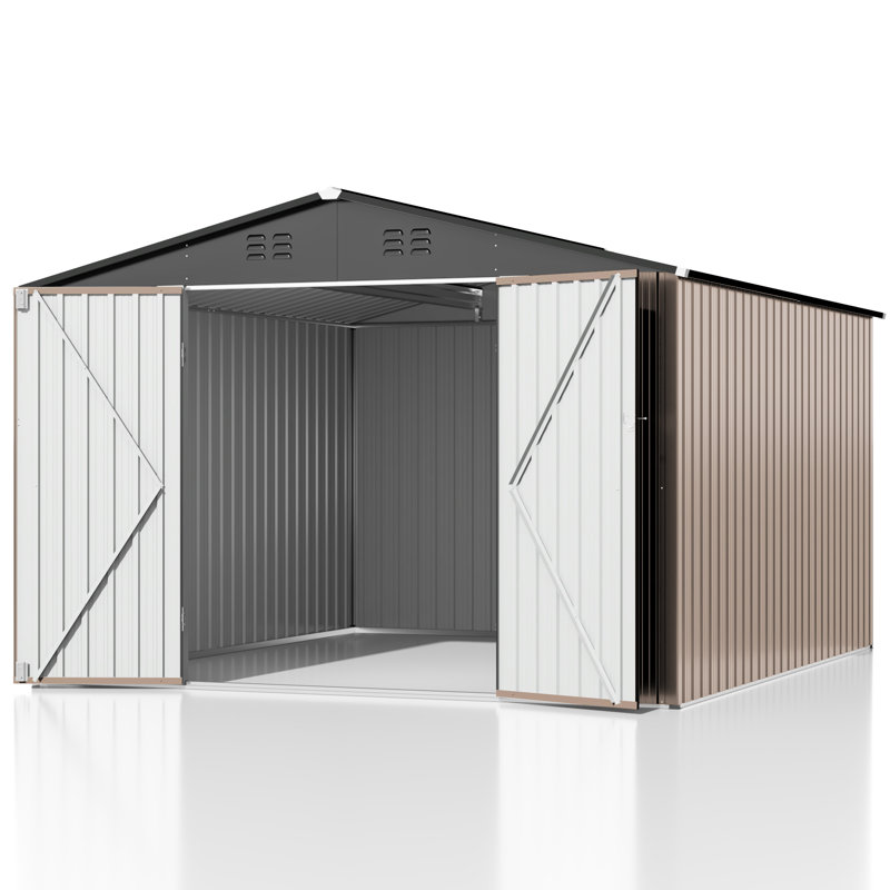 Outdoor Metal Shed Storage with Updated Frame Structure and Lockable Doors, 80.30" H x 119.30" W x 119.30" D