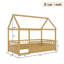 Lit simple au sol en bois avec cadre de toit de maison, garde-corps de clôture (simple, naturel)-1233713369
