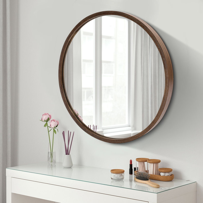 19.68" Round Bathroom Mirror Cabinet, Wall-Mounted Medicine Storage with 3 Tiers, 66lbs Capacity, Walnut