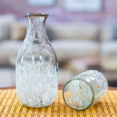 Glass Carafe Set White Frost Spotted 