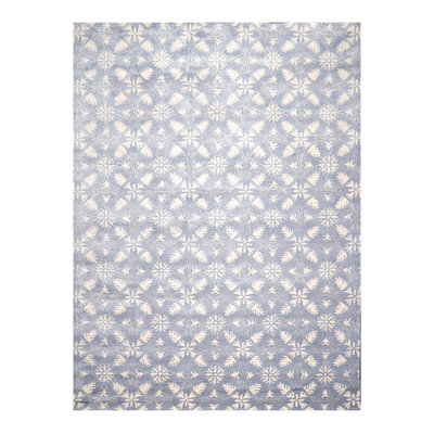 Tapis oriental bleu botanique en laine touffeté à la main 9 pi 6 po x 12 pi 5 po Canora