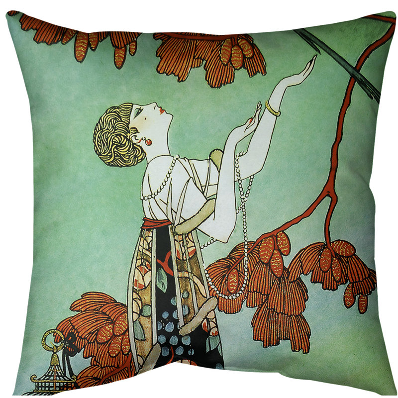 Coussin de femme, 14 po x 14 po, Rouge / Vert, Polyester sergé