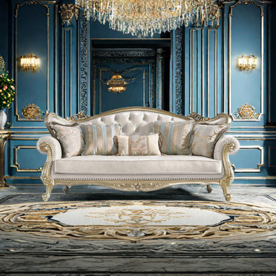 European light luxury leather carved sofa Upholstered 88.9 " Sofa