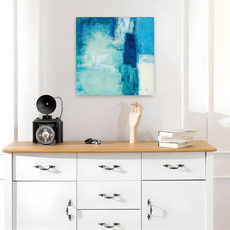 Coastal Rhapsody II avec art abstrait aqua, H 18 po x l 18 po