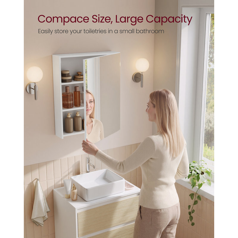 50 mm W 60 mm H Framed Mirrored Bathroom Cabinets 2 Adjustable Shelves with Mirror