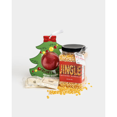 Wabash Valley Farms Christmas Popcorn Gift Set – JINGLE Popcorn Kernel Jar with Creamy Ranch Christmas Tree Seasoning Ornament