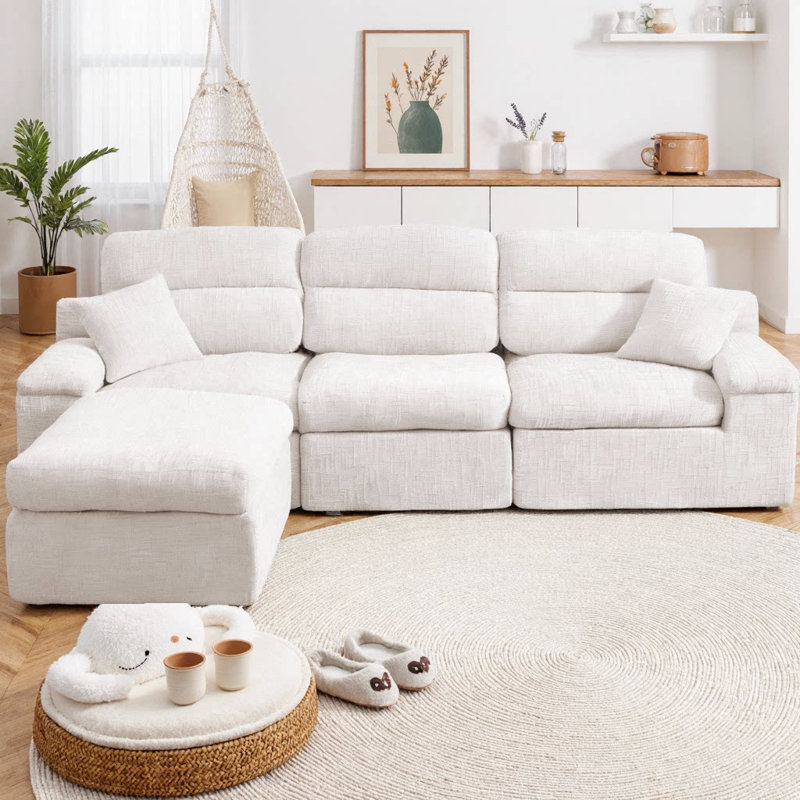 Canapé modulaire en L avec dossier haut, canapé de coin avec tissu chenille flammé, coussin éponge haute densité compressé, lit convertible, canapé sans assemblage peu encombrant