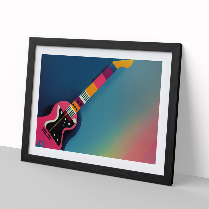 XH1022-6101X Modern Guitar - Single Picture Frame Print, Black, 46cm H x 64cm W x 2cm D