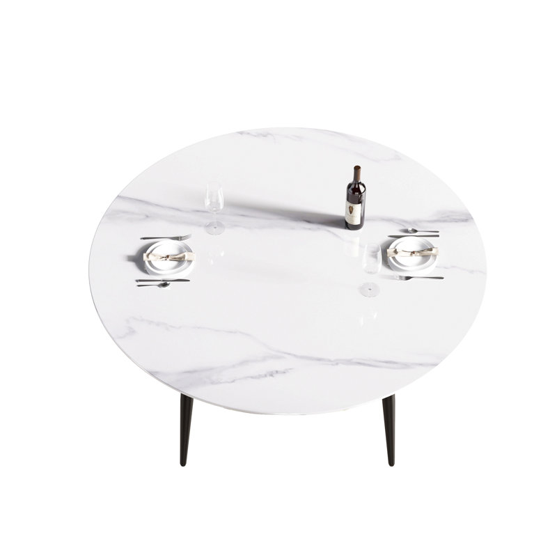 59.05"Modern Man-Made Stone Round Black Metal Dining Table-Position For 6 People